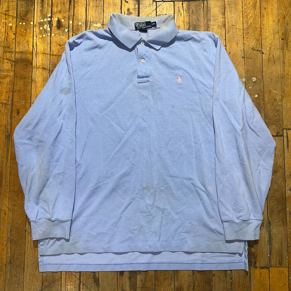 Polo Ralph Lauren Polo Shirt Mens 2XL Blue Pony High Low Slit‎ Golf Performance